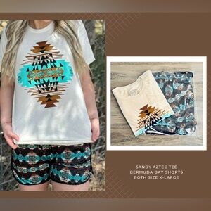 SANDY AZTEC TEE & BERMUDA BAY SHORT SET * WM SIZE X-LARGE * NWT